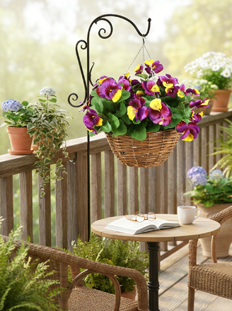 Hanging flowers and plants with basket