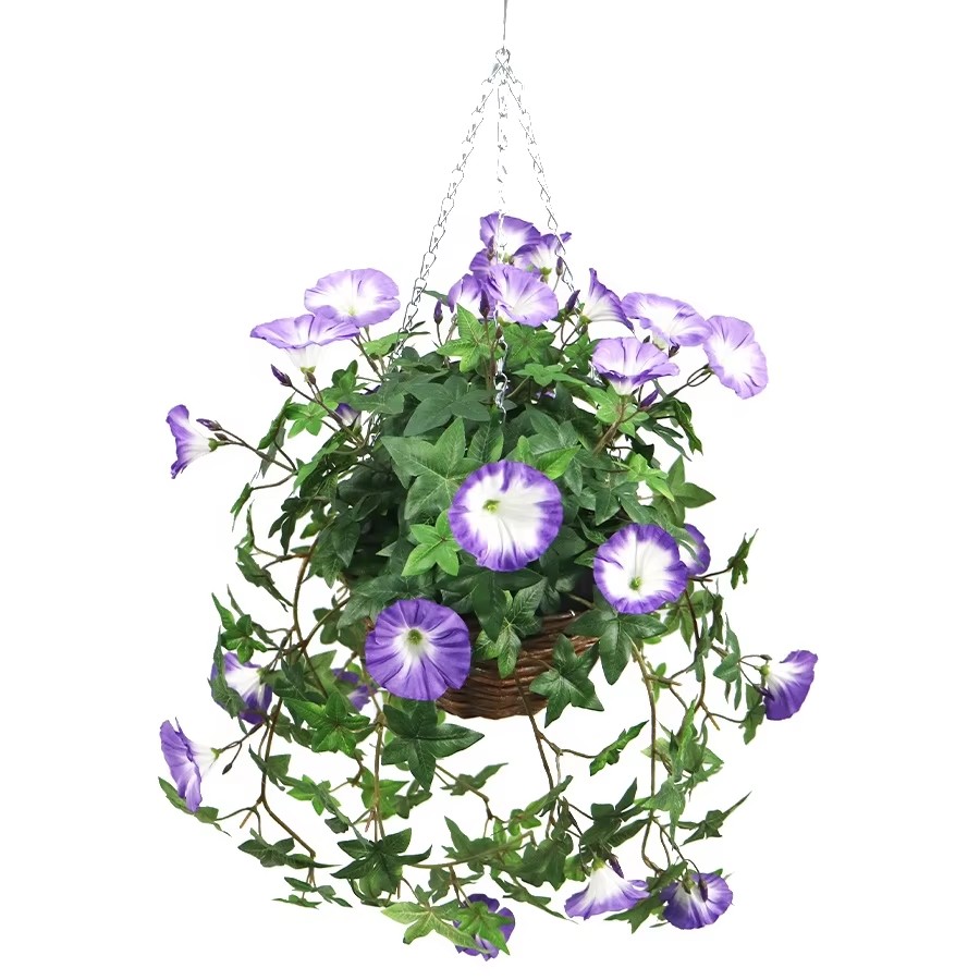 artificial UV morning glory hanging plant